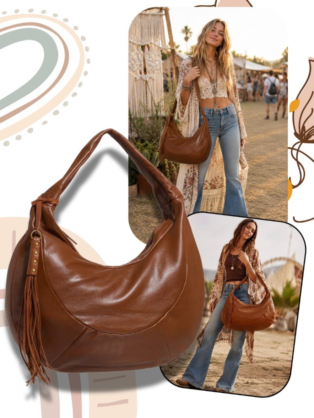 Vilenca Holland PREMIUM Rubbed Leather Double Stitched Luxury Large Hobo Handbag